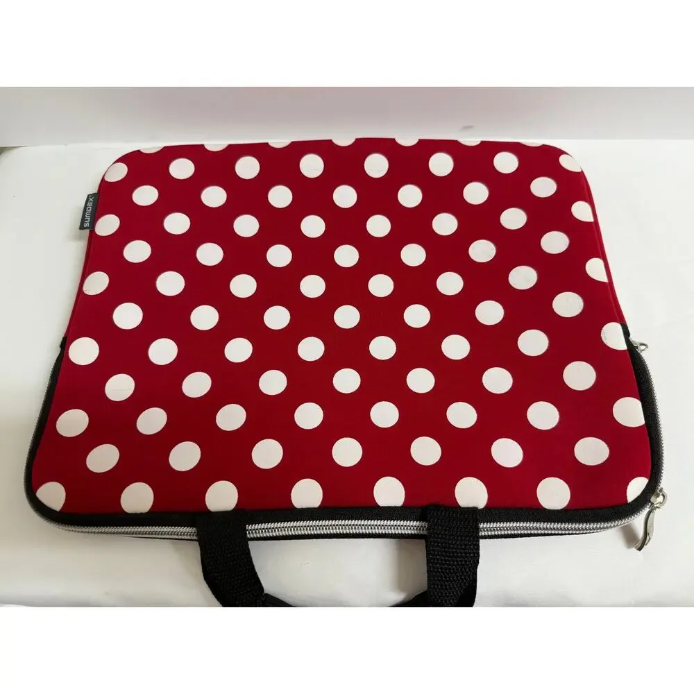 Sumdex Red White Polka Dot Neoprene Laptop Sleeve Case Handled Bag 10x13